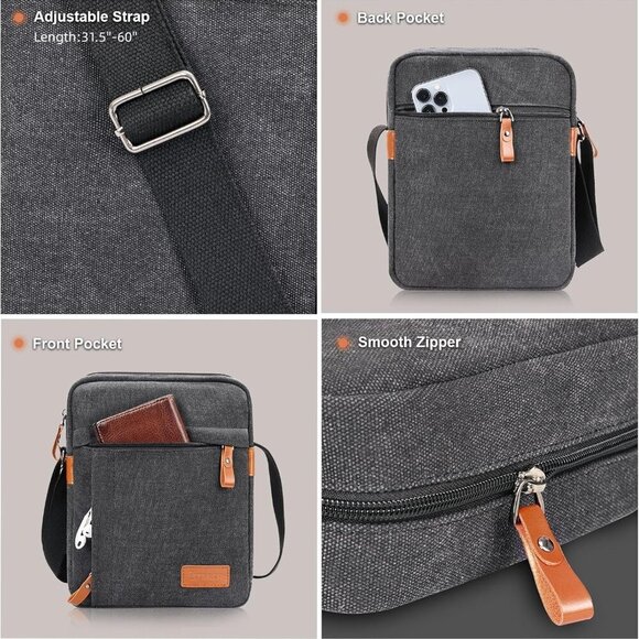 Compact Crossbody Satchel for Men - Water-Resistant Canvas for 8-10.9" Tablets - Picture 6 of 7